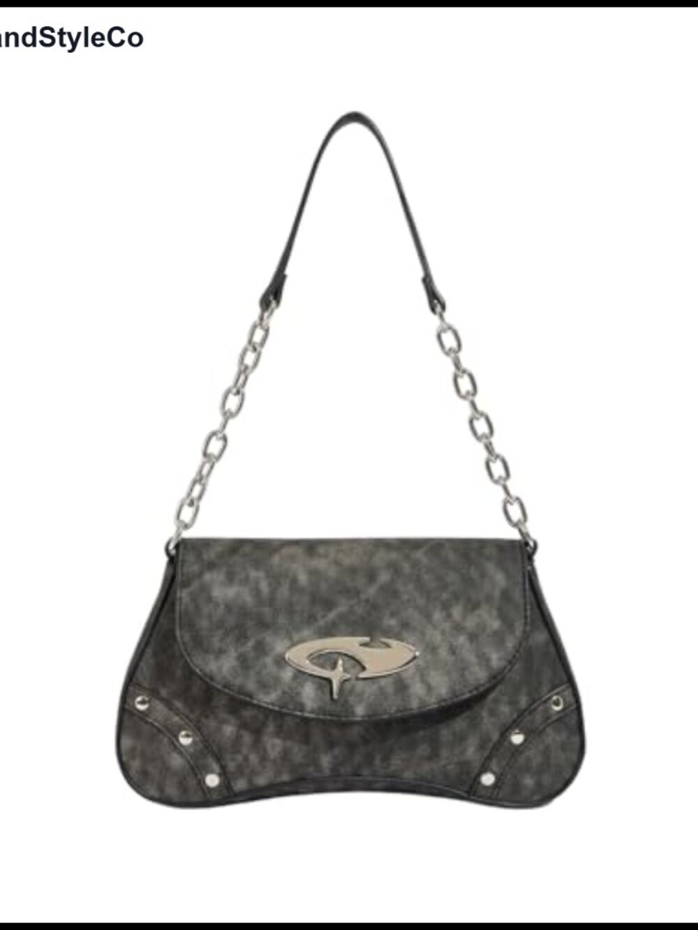 Y2K Studded PU Leather Mini Shoulder Bag Chain Strap Flap Purse